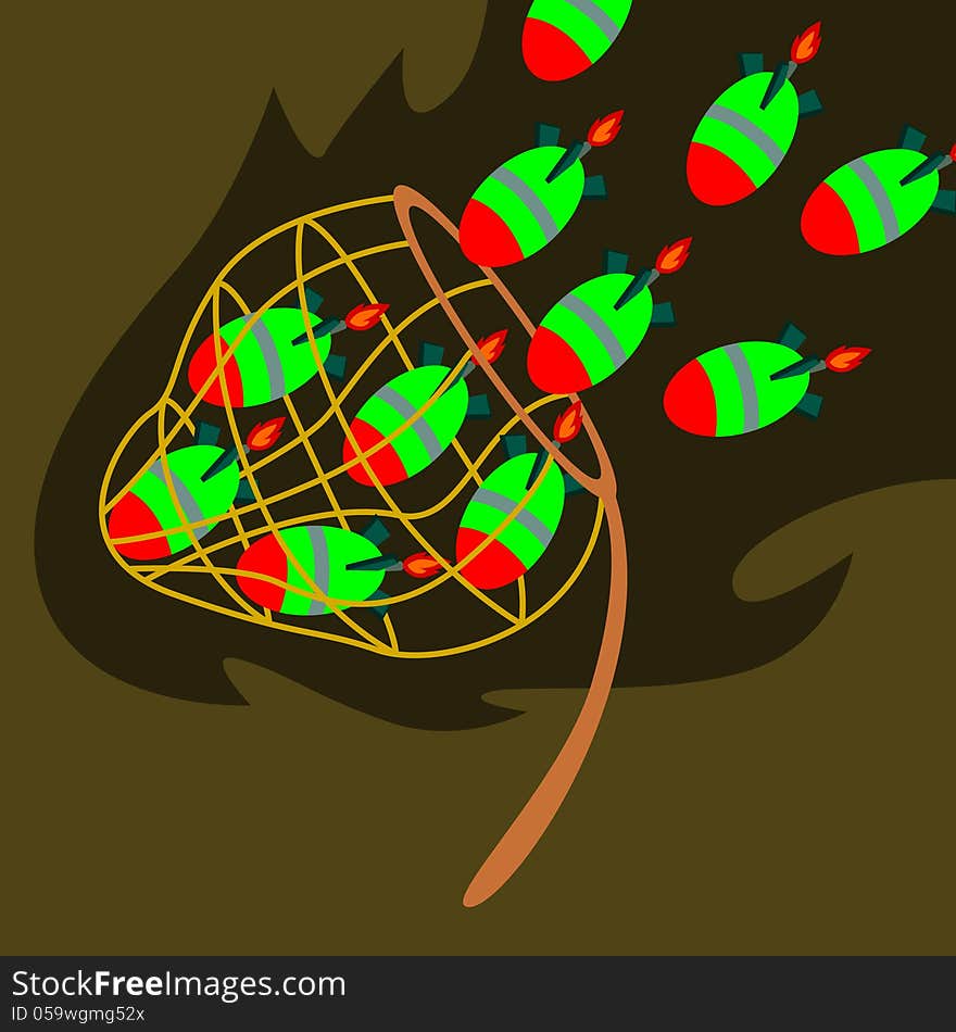 Illustration of rockets being trapped inside a net. Illustration of rockets being trapped inside a net