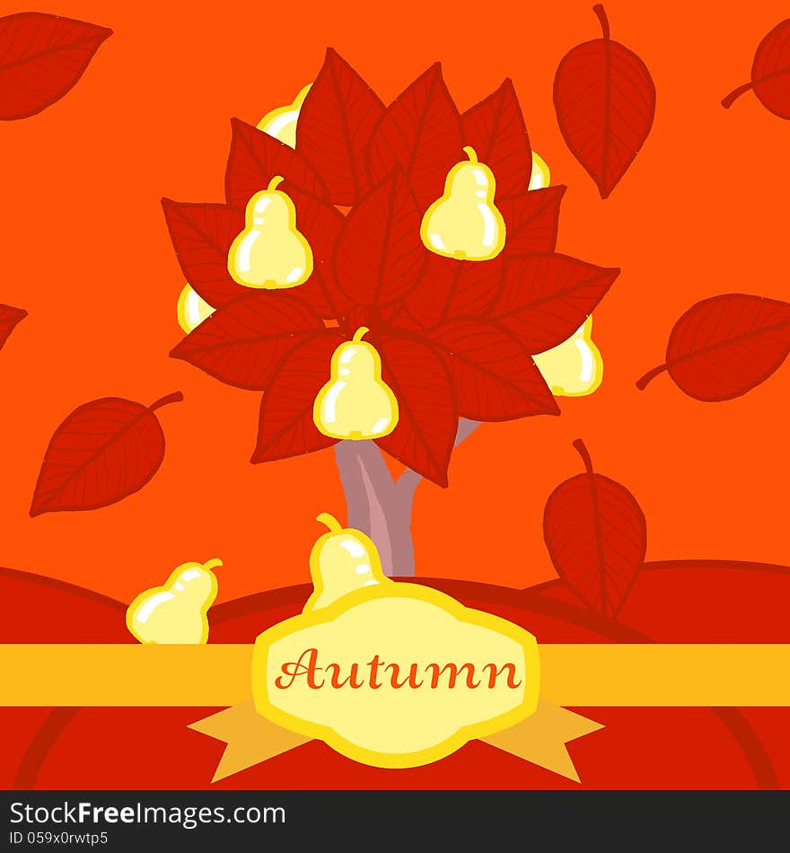 Seamless vector pattern whith an autumn pear tree.