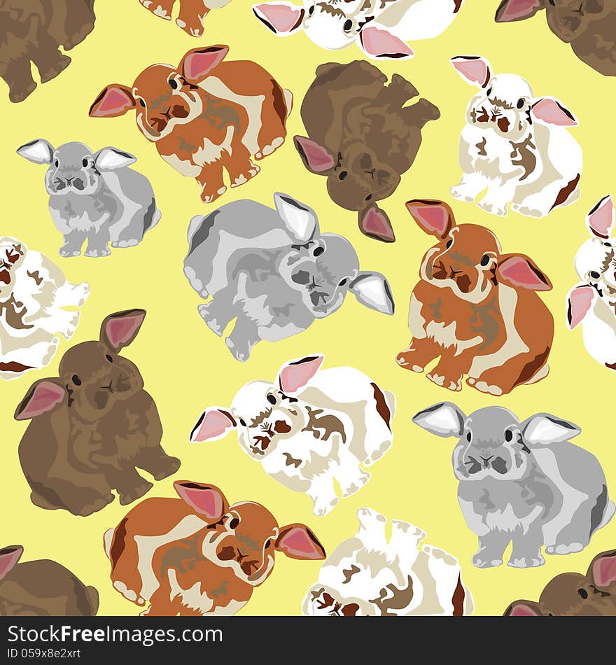 Seamless background with cheerful rabbits of different colors. Seamless background with cheerful rabbits of different colors