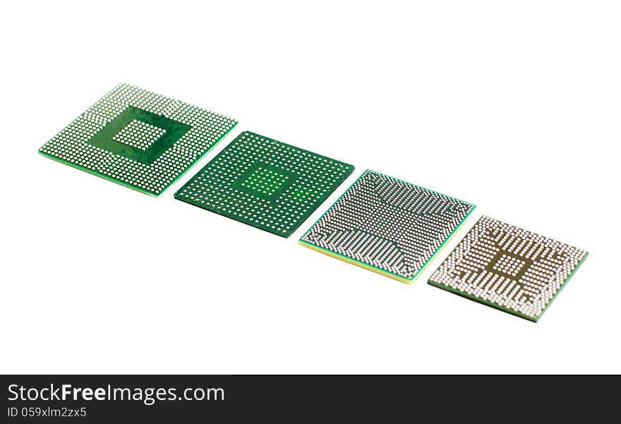 Used electronic microchip on white background with path. Used electronic microchip on white background with path