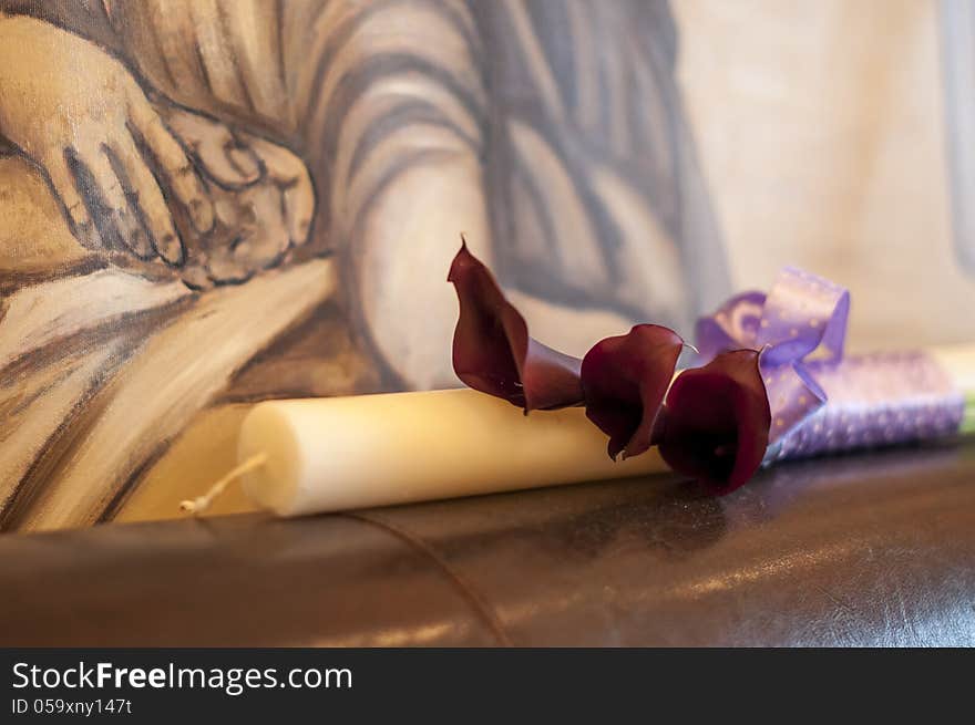 Wedding Traditional Candle With Flower Arrangement