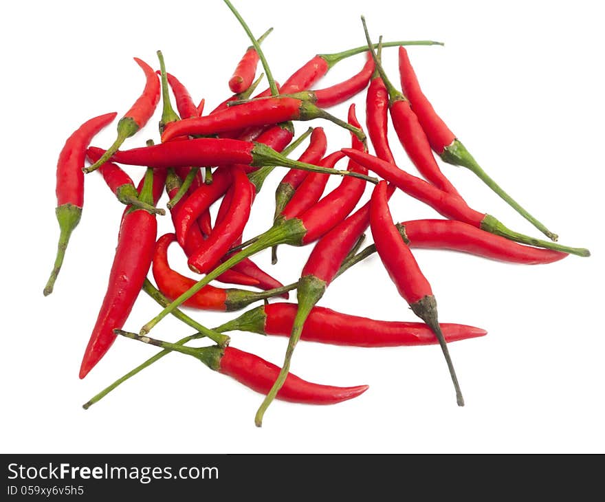 Fresh red chilli closeup on white background