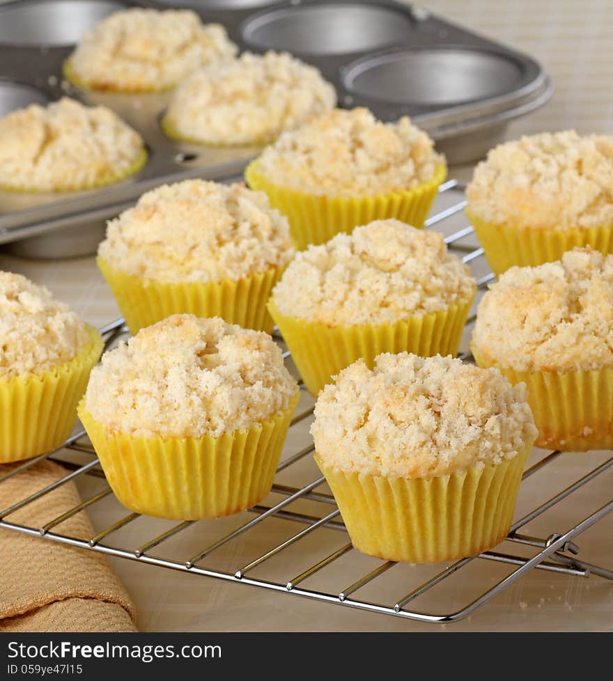 Lemon muffins in muffin cups on a rake