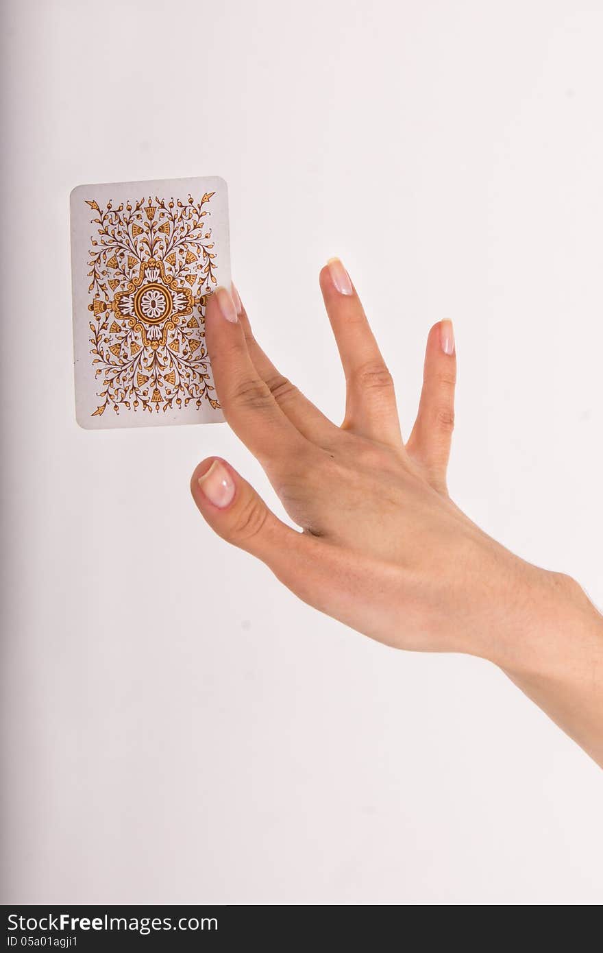 Blank card in his hand on a white background. Blank card in his hand on a white background.