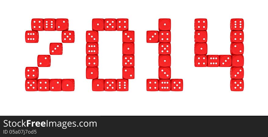 2014 made from red dice on the white background. 2014 made from red dice on the white background