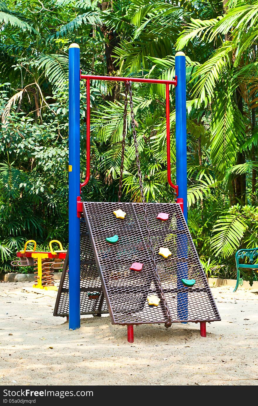 Rope on playground equipment in park