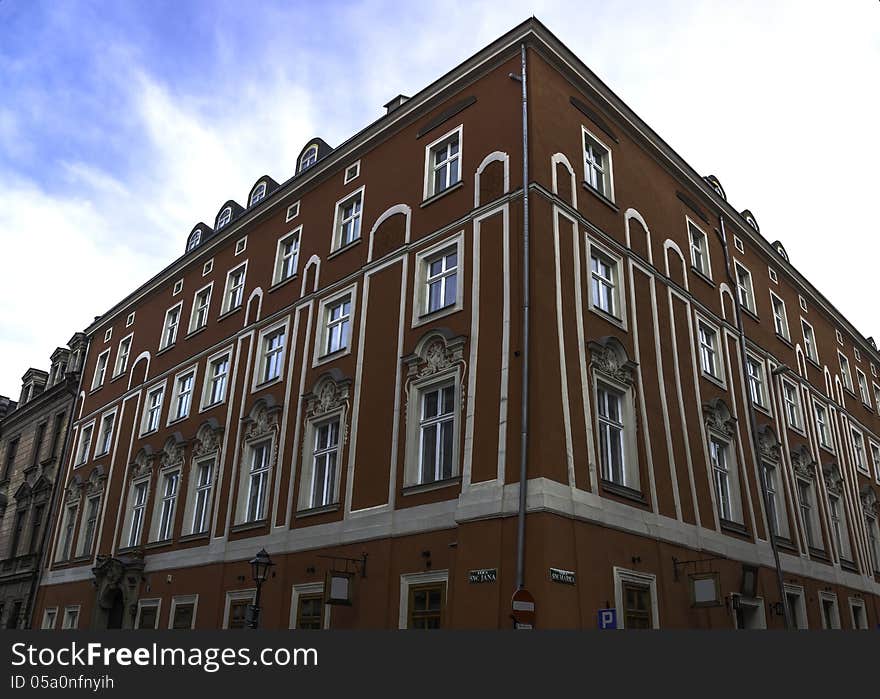 Corner building in the old centre of krakow. Corner building in the old centre of krakow