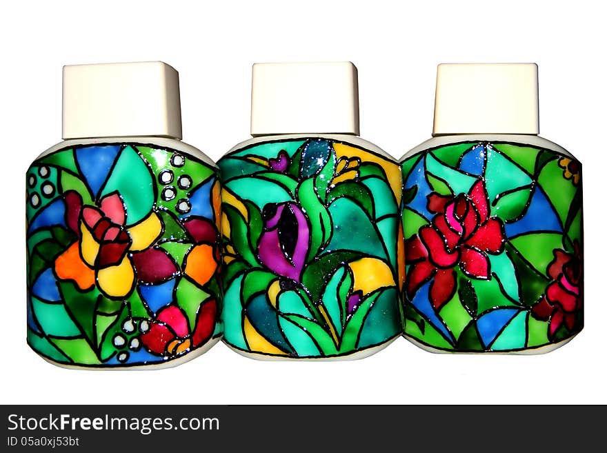 Bottles with stained glass patterns