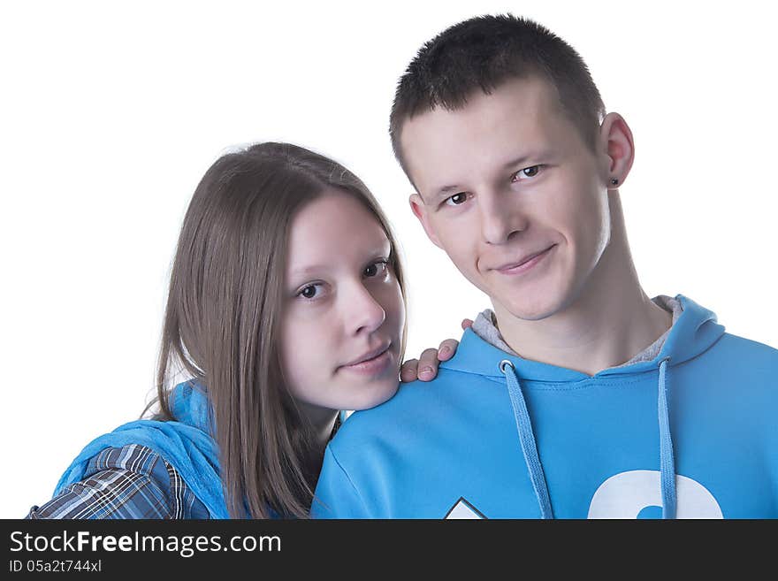 Portrait of young happy smiling couple - isolated on white background. Portrait of young happy smiling couple - isolated on white background