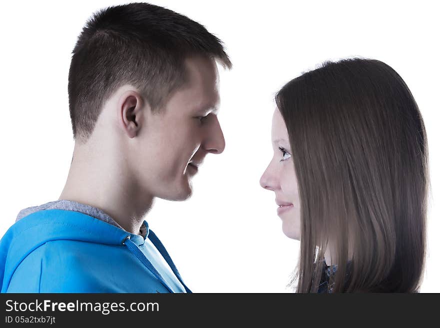 Profile Portrait Of Young Happy Couple In Love