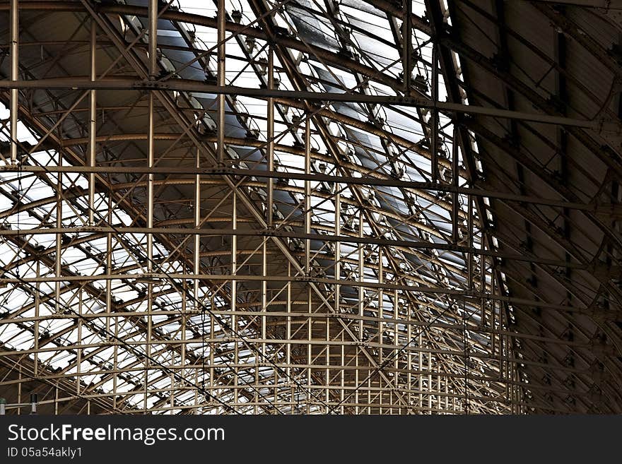 Metal roof structure of Manchester Piccadilly rail station. Metal roof structure of Manchester Piccadilly rail station