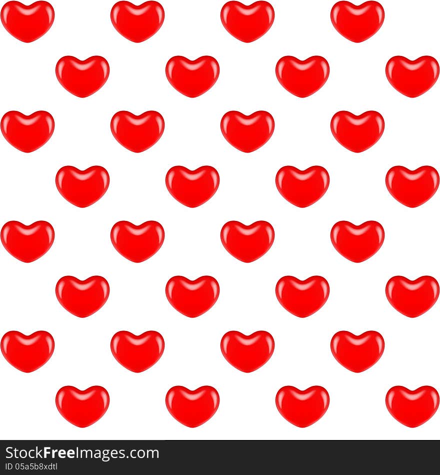 Vector illustration - seamless pattern of red hearts. No clipping mask. Drag the pattern swatch in the Swatches panel and fill object. EPS 10, RGB. Created with gradient mesh. Vector illustration - seamless pattern of red hearts. No clipping mask. Drag the pattern swatch in the Swatches panel and fill object. EPS 10, RGB. Created with gradient mesh.