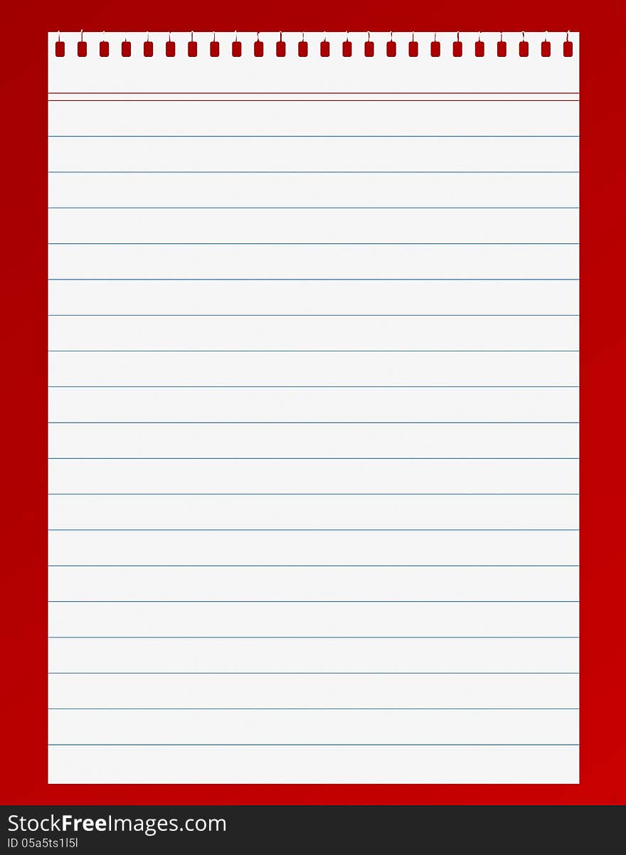 Lined paper on red background