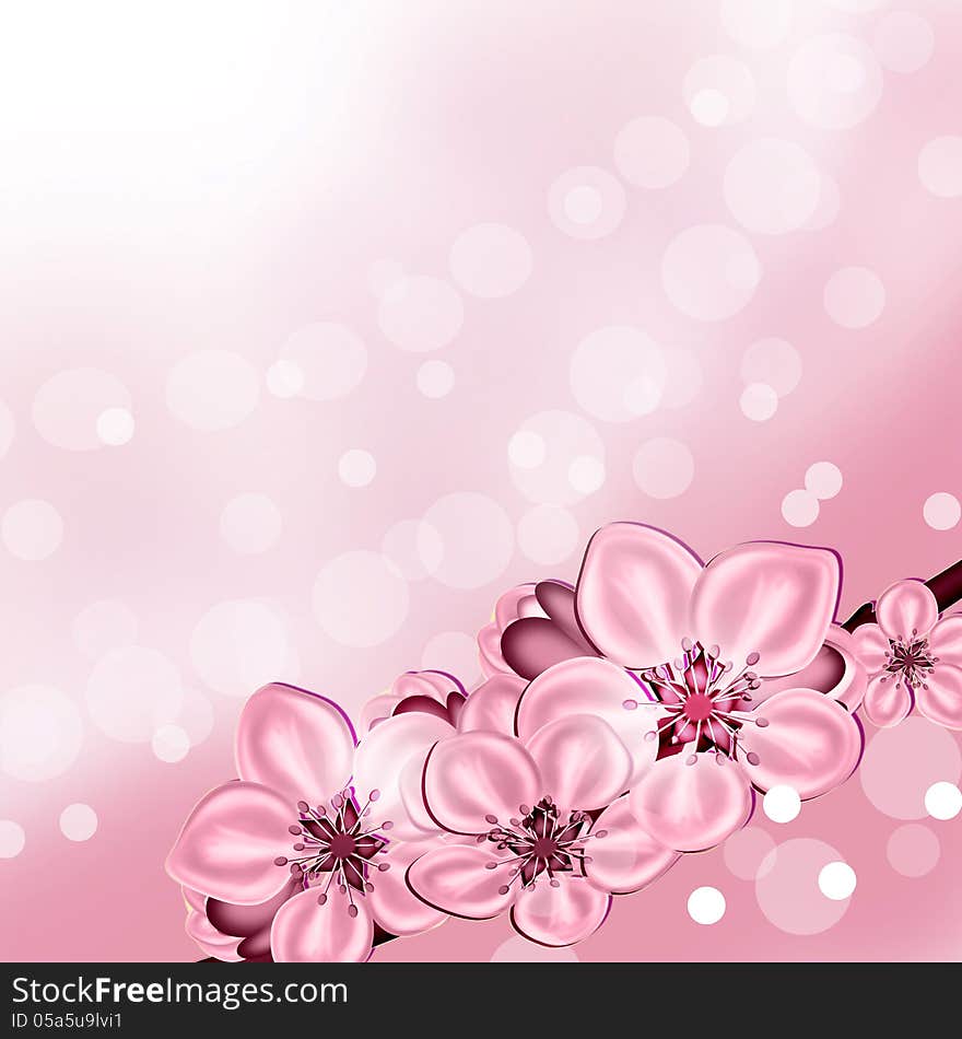 Illustration of apple blossoms. Pink and delicate flowers of apple. Illustration of apple blossoms. Pink and delicate flowers of apple