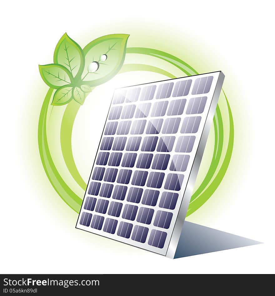 Solar panel with plant and green circles