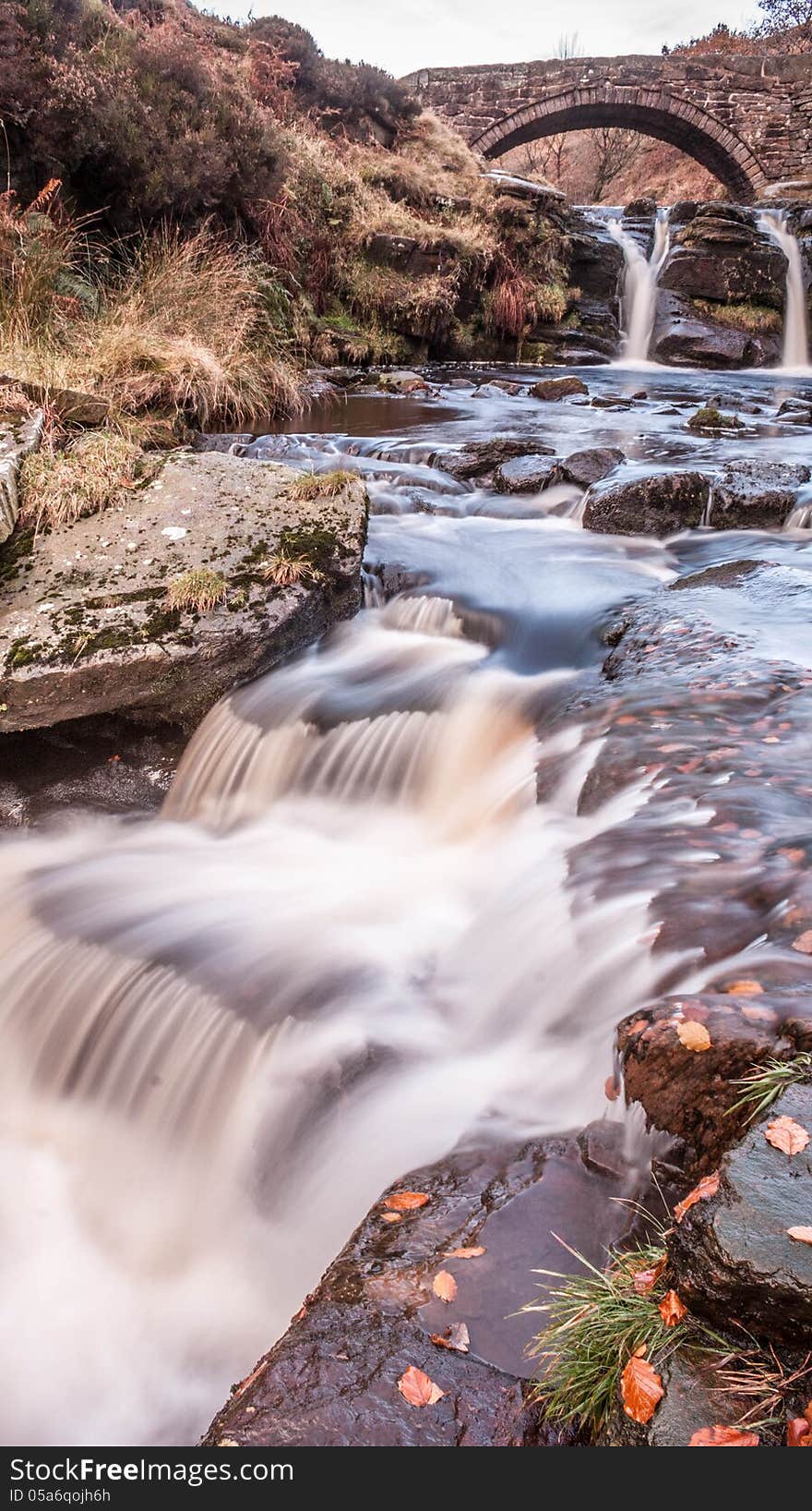 Waterfall and pack horse bridge