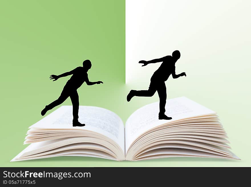 Man running on book