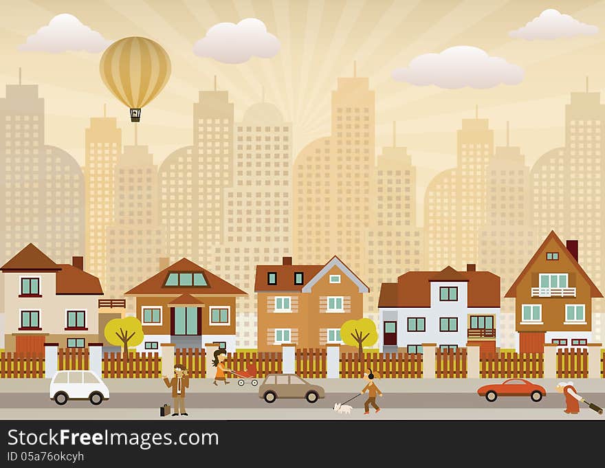 Vector illustration of flat city (retro colors). Vector illustration of flat city (retro colors)