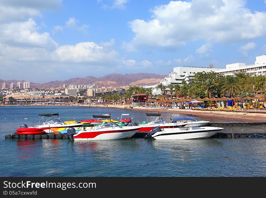 Moored boats in Eilat's marina, Israel. Moored boats in Eilat's marina, Israel