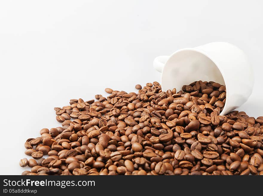 Coffee Beans Background With White Cup