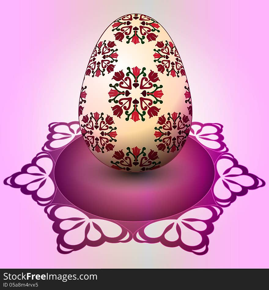 Handmade Red Floral Easter Egg On Tray