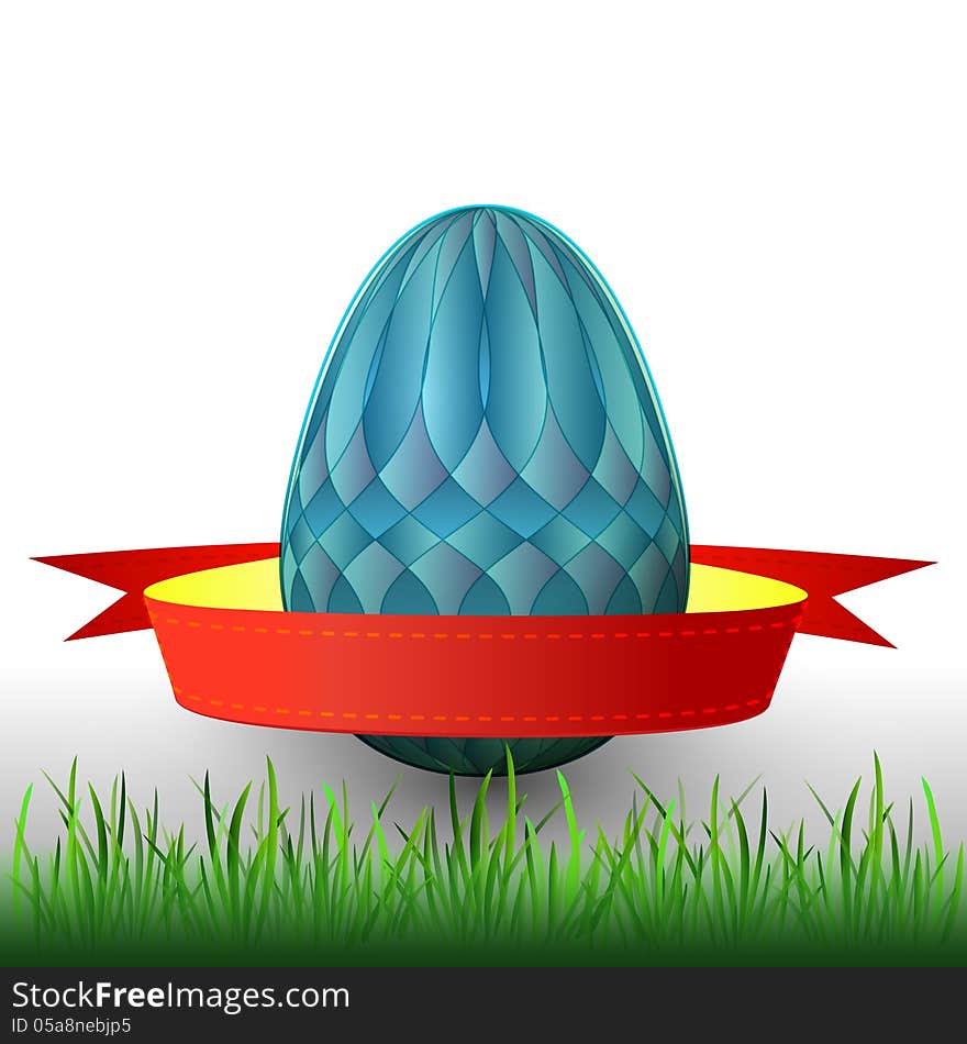 Grass with handmade easter egg and ribbon illustration