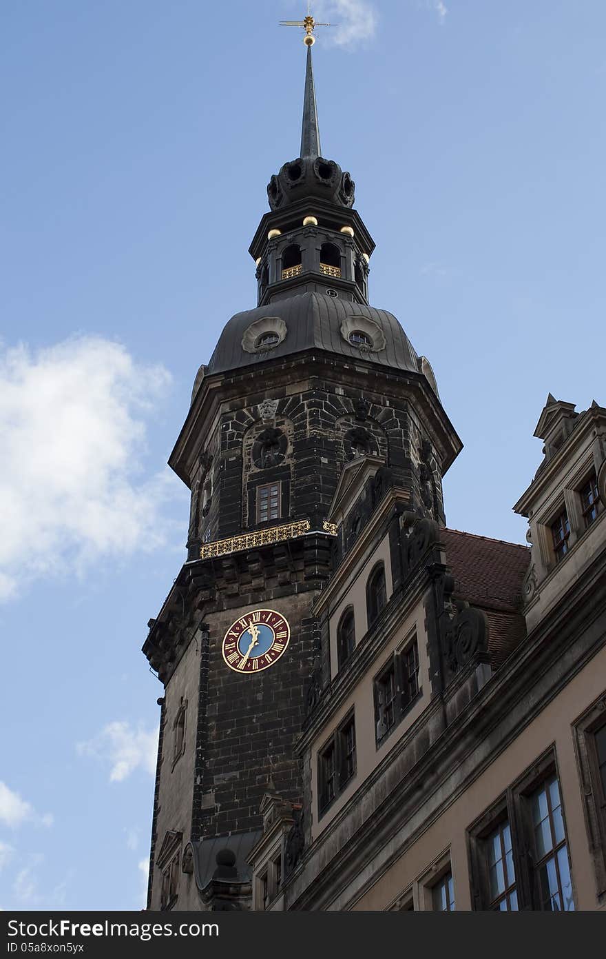 Dresden Tower of Katholische Hofkirche near Zwinger