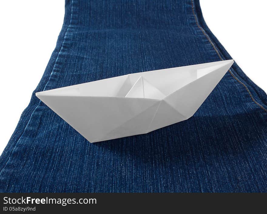 Paper Boat On Blue Jeans