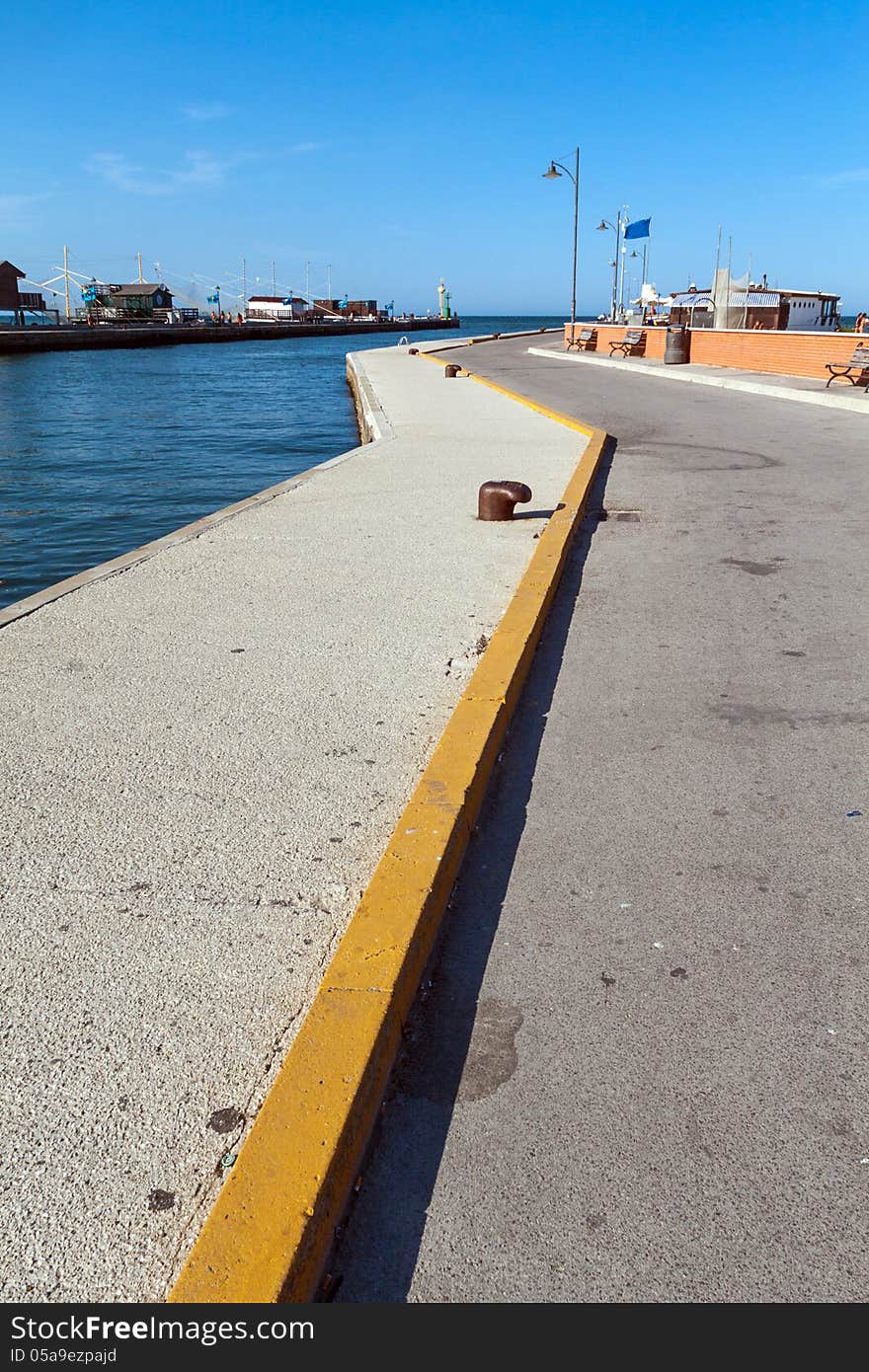 Harbor of Cesenatico with ship