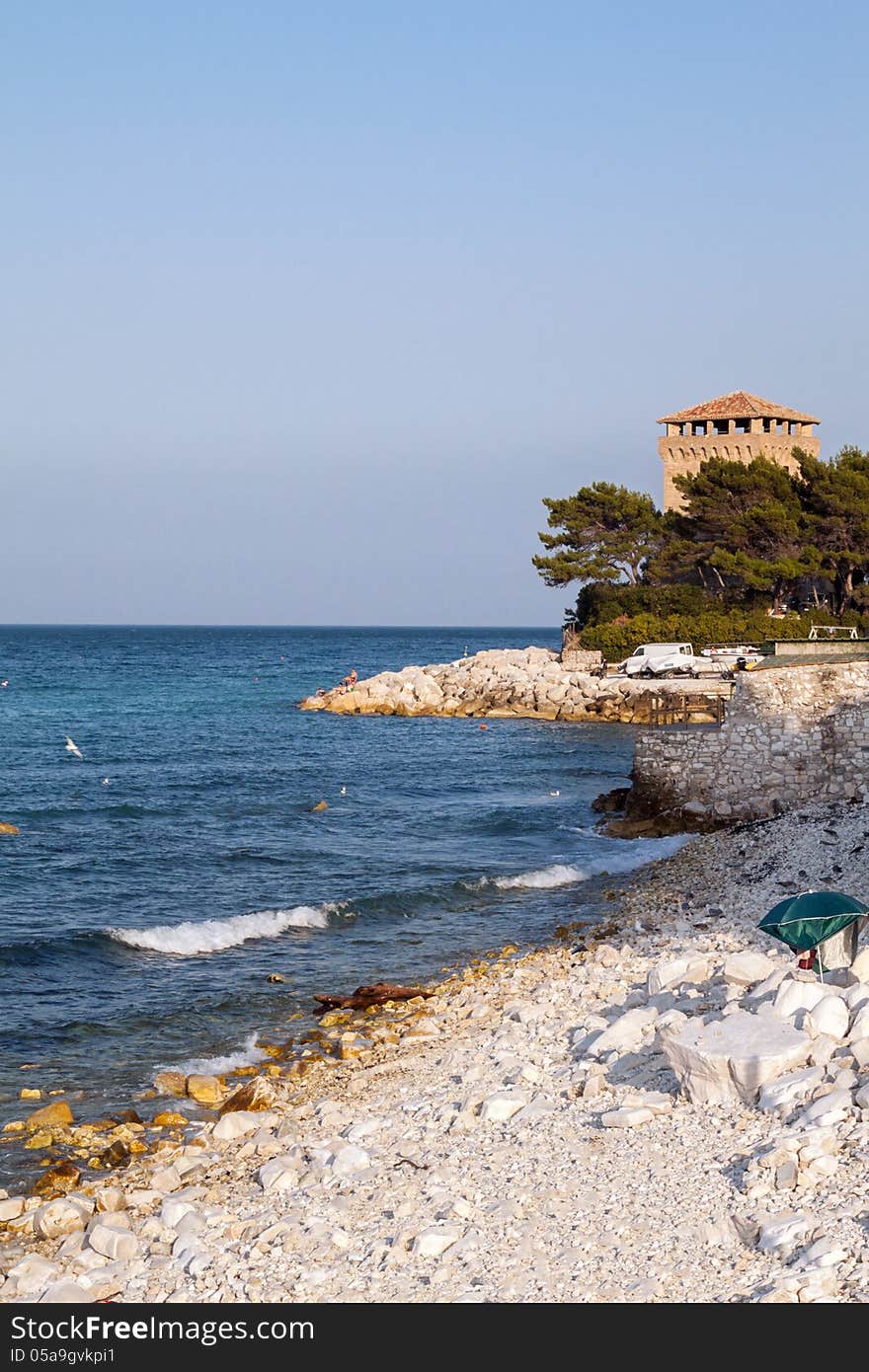 The tower of Clementina on the Conero beach