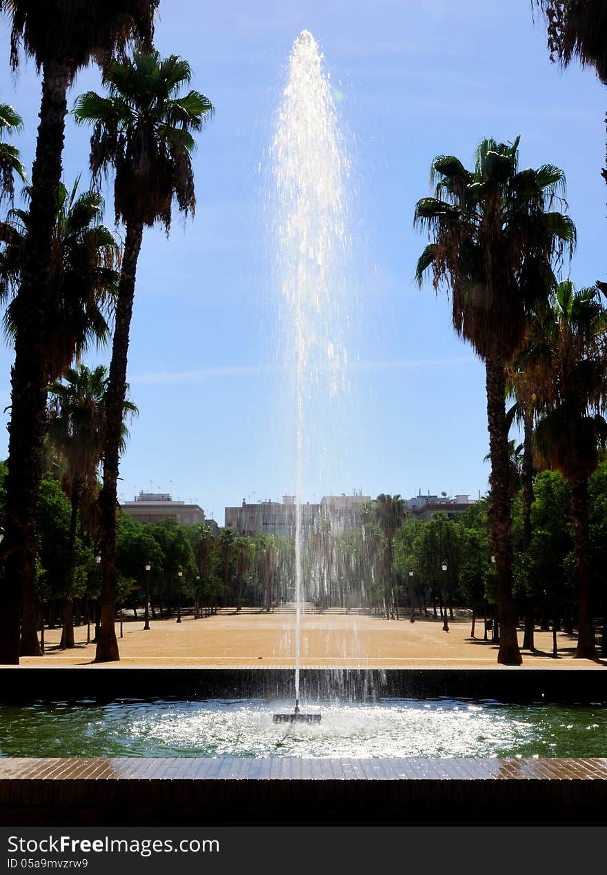 Water jet fountain in a square