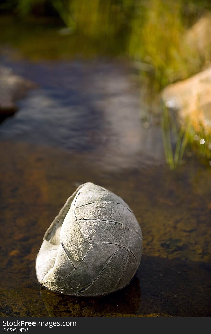 Abandoned broken ball lies in a puddle. Abandoned broken ball lies in a puddle