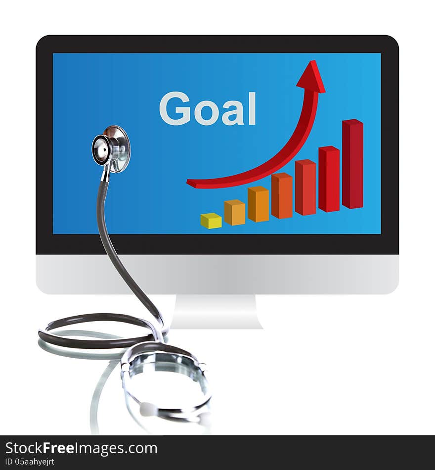 Stethoscope, Business graph and computers, The concept Goal