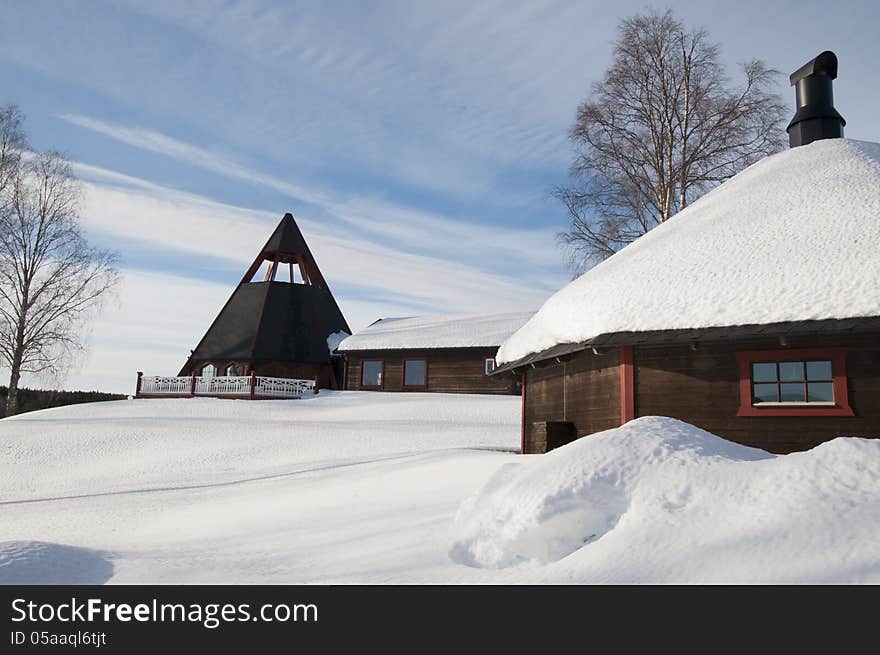 Modern church in the north of Sweden in winter. Modern church in the north of Sweden in winter