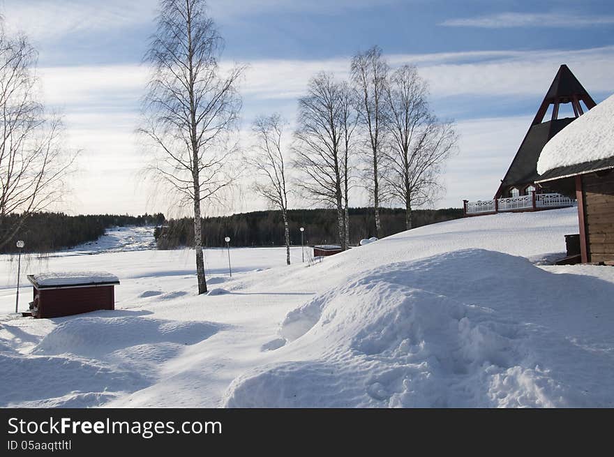 Modern church in the north of Sweden in winter. Modern church in the north of Sweden in winter