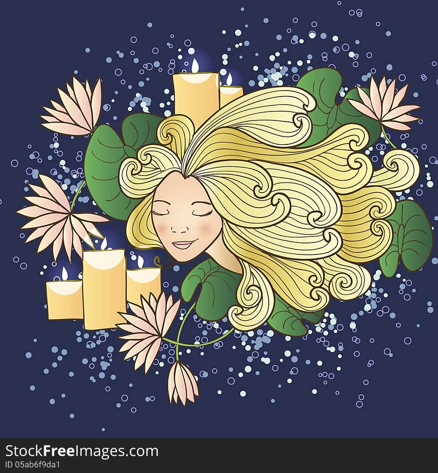 Vector magic illustration with woman and candles. Vector magic illustration with woman and candles