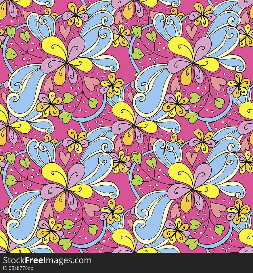 Vector seamless abstract background with flowers and hearts. Vector seamless abstract background with flowers and hearts