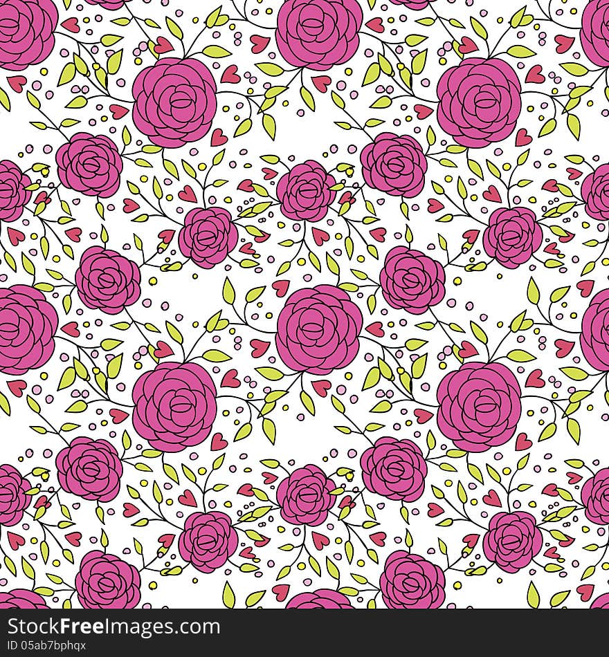 Vector seamless abstract background with flowers and hearts. Vector seamless abstract background with flowers and hearts