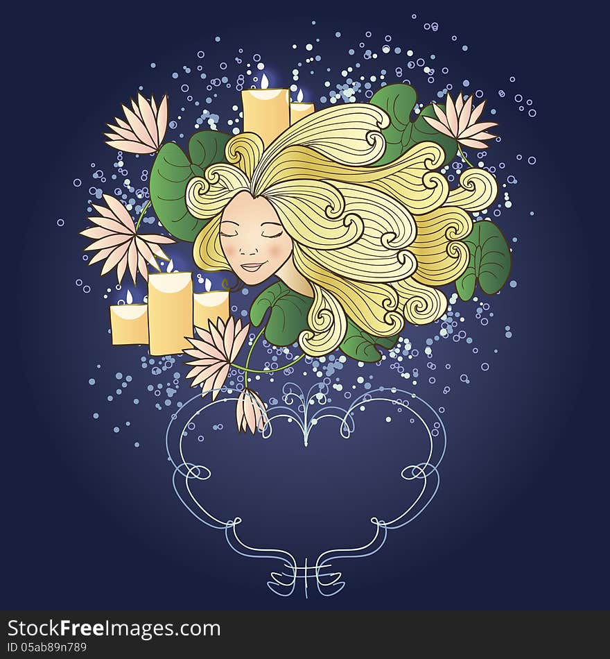 Vector magic illustration with woman and candles. Vector magic illustration with woman and candles