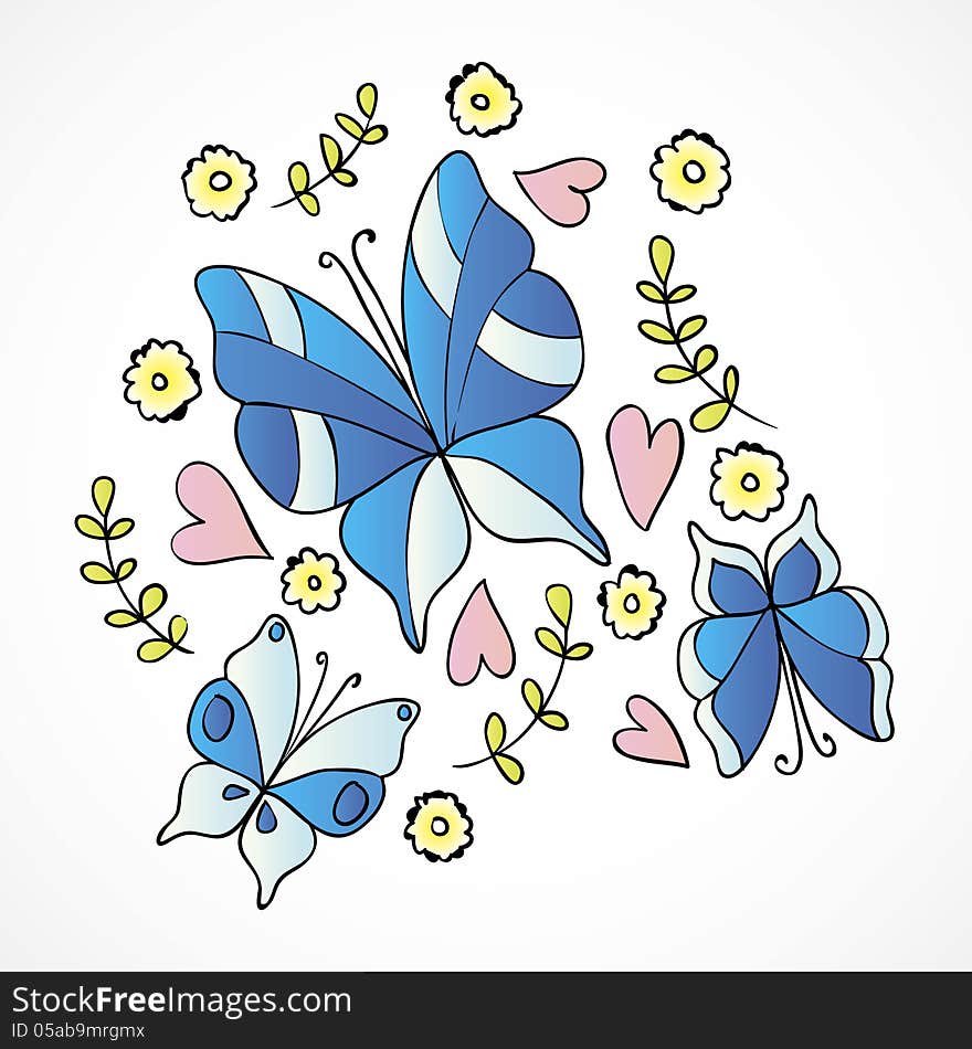 Vector isolated background with butterflies and flowers. Vector isolated background with butterflies and flowers