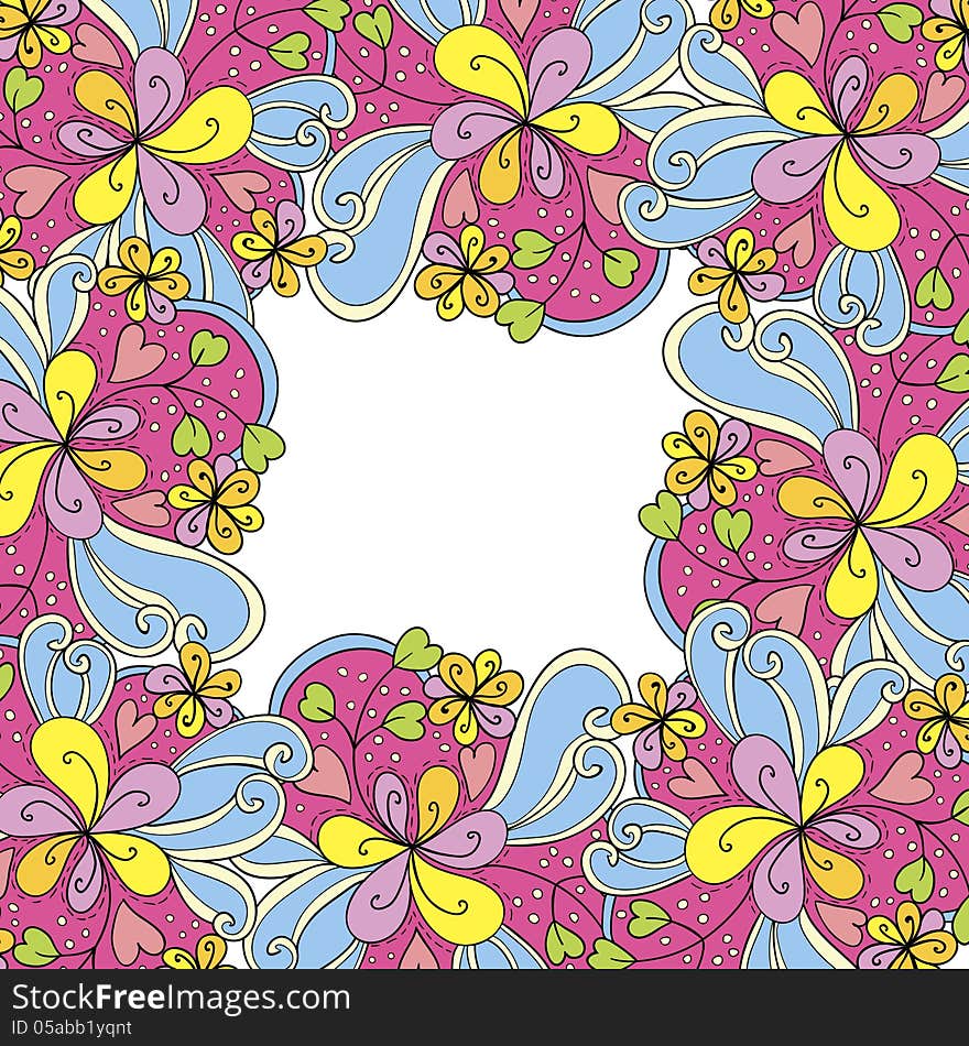 Vector abstract background with flowers and hearts