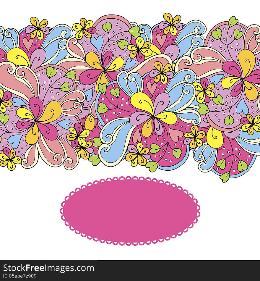 Vector abstract background with flowers and hearts