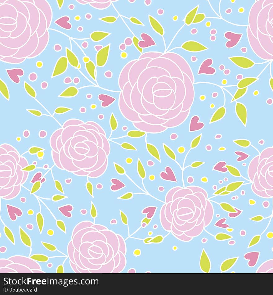 Vector seamless abstract background with flowers and hearts. Vector seamless abstract background with flowers and hearts