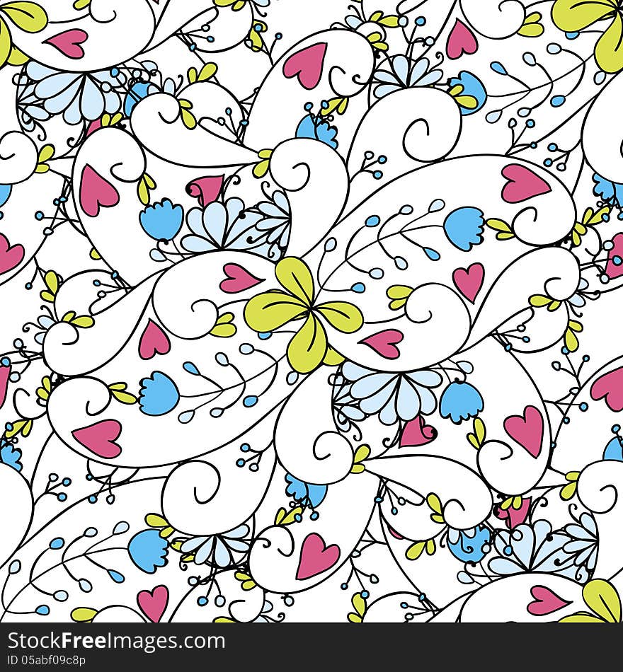 Vector seamless abstract background with flowers and hearts. Vector seamless abstract background with flowers and hearts