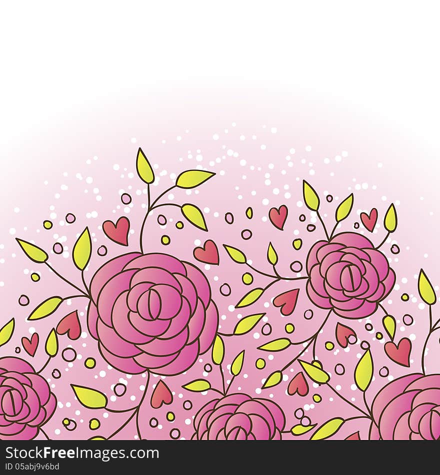 Vector abstract background with flowers and hearts. Vector abstract background with flowers and hearts