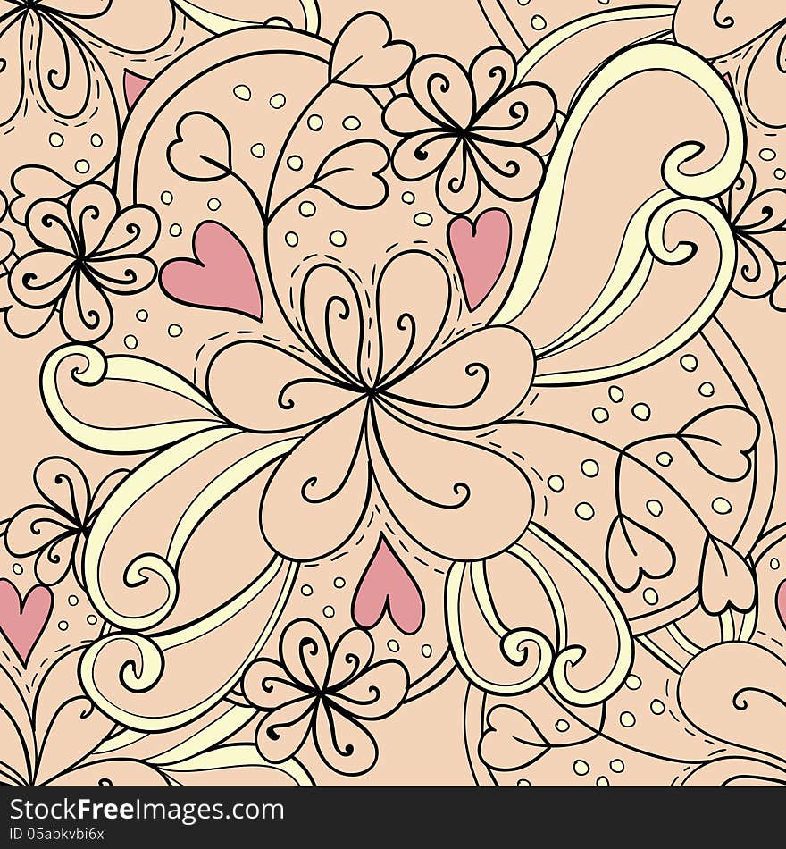 Vector seamless abstract background with flowers and hearts. Vector seamless abstract background with flowers and hearts