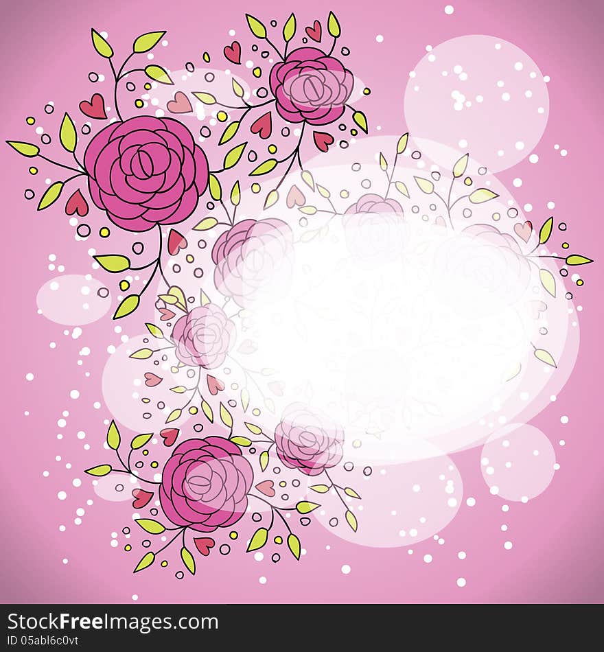 Vector abstract background with flowers and hearts. Vector abstract background with flowers and hearts