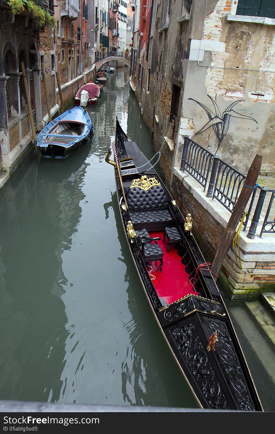 Beautiful gondolas await guests at the pier in Venice