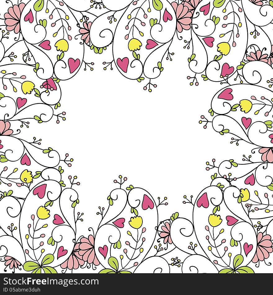 Vector abstract background with flowers and hearts