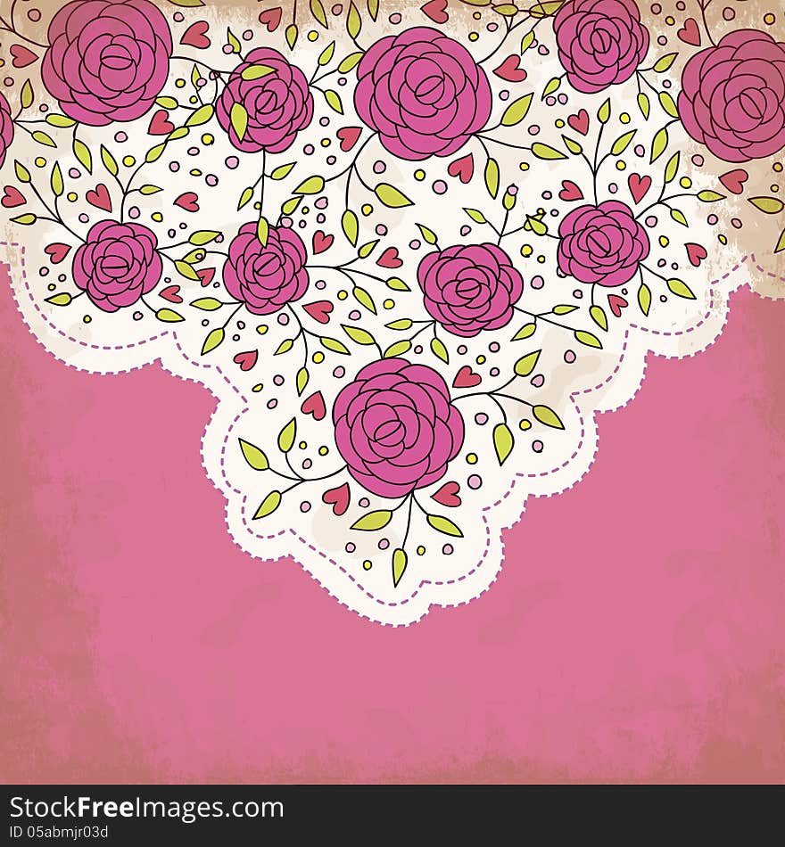 Vector abstract background with flowers and hearts. Vector abstract background with flowers and hearts